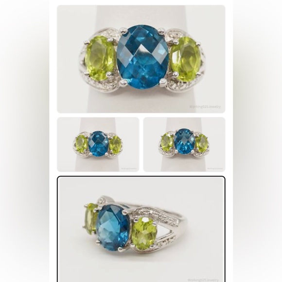 For You 💙💙💙 Clyde Duneier (CID) Blue Topaz Peridot 925 Ring w/ Zircon Accents - Picture 11 of 16